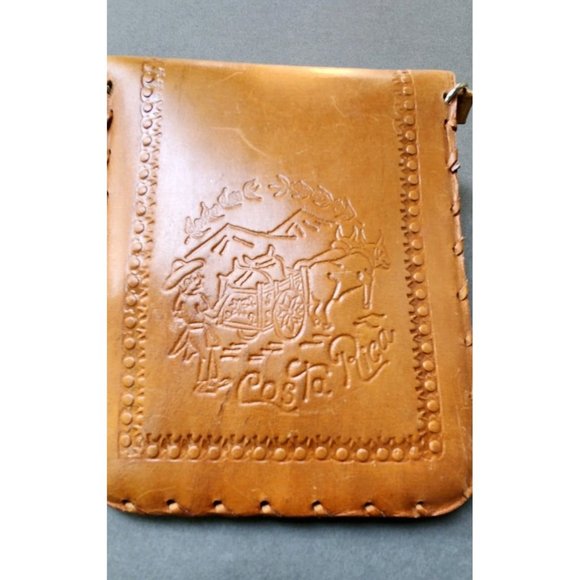Tooled Costa Rica Coin Purse Passport Pouch Small Shoulder Leather Bag Souvenir - Picture 6 of 14